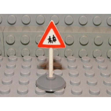 white road sign with post triangle with pedestrian crossing 2 people pattern type 1 base