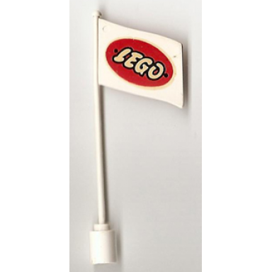 white flag on flagpole wave with lego logo in red ellipse pattern - no bottom lip
