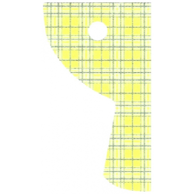 white cloth curtain left with bright light yellow and sand blue plaid pattern - traditional starched fabric