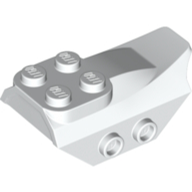 white slope curved 4 x 2 with 4 studs on top 2 hollow studs on each side wing end