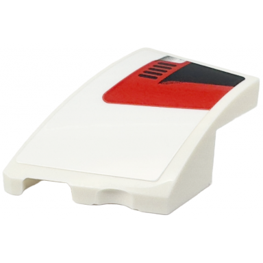 white wedge 3 x 2 left no studs with black corner and air vent on red background pattern sticker - set 76916