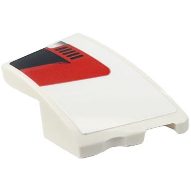 white wedge 3 x 2 right no studs with black corner and air vent on red background pattern sticker - set 76916