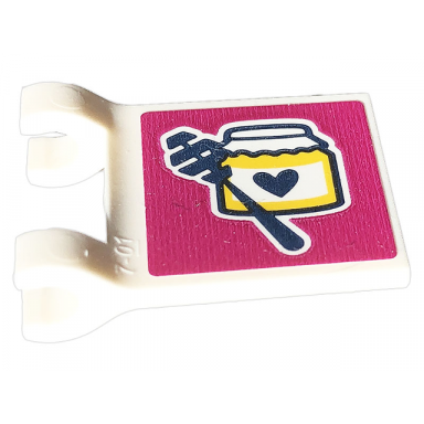 white flag 2 x 2 square with flared edge with honey dipper and jar with heart on magenta background pattern sticker - set 41703