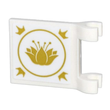 white flag 2 x 2 square with flared edge with gold lotus flower circle and crowns pattern on both sides stickers - set 43205