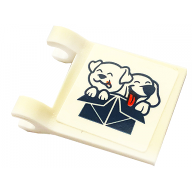 white flag 2 x 2 square with flared edge with 2 white dogs with coral tongues in dark blue box pattern on both sides stickers - set 41738