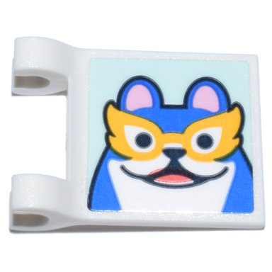 white flag 2 x 2 square with flared edge with blue dog face with bright pink ears and bright light orange eye mask pattern sticker - set 41806
