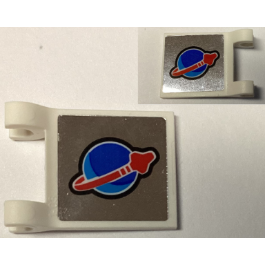 white flag 2 x 2 square with flared edge with blue and red classic space logo on mirrored background pattern on both sides stickers - set 60348