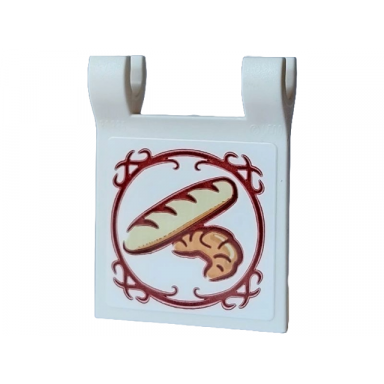 white flag 2 x 2 square with flared edge with tan baguette and medium nougat croissant in reddish brown circle with filigree pattern on both sides stickers - set 910032