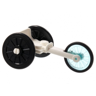 white minifigure utensil wheelchair racer with black wheelchair wheels and trans-light blue bicycle wheel with molded black hard rubber tire 80501 24314pb01 92851pb01