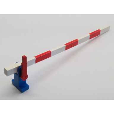 white train level crossing gate type 1 assembly with blue base red handle left