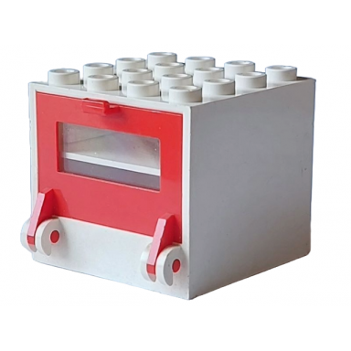 white homemaker stove oven 4 x 4 x 3 with white shelf and red door 841 842 843
