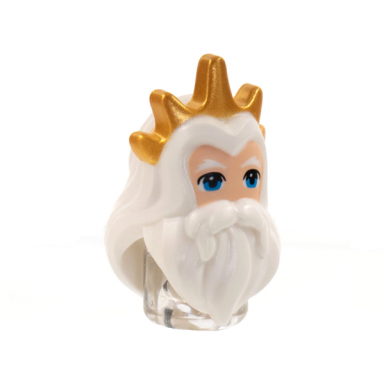 white minifigure hair long with center part and beard with gold crown light nougat face dark azure eyes pattern