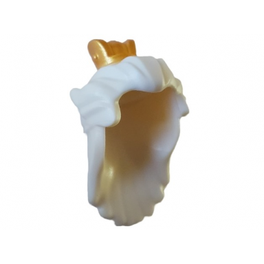 white minifigure hair long swept back hole on top with gold crown pattern