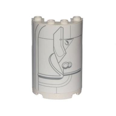 white cylinder half 2 x 4 x 5 with 1 x 2 cutout with sw cloud city gray lines wall ornament pattern sticker - set 75222