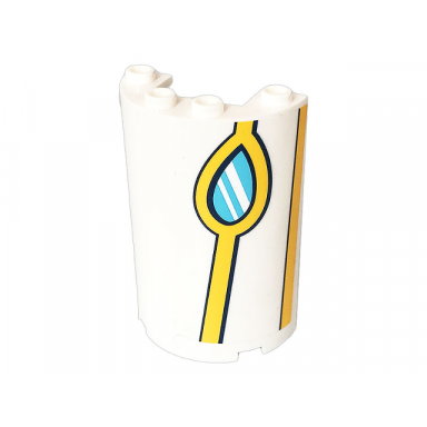 white cylinder half 2 x 4 x 5 with 1 x 2 cutout with bright light orange stripes and medium azure window pattern model right side sticker - set 41232