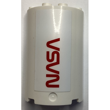 white cylinder half 2 x 4 x 5 with 1 x 2 cutout with red nasa pattern sticker - set 60351