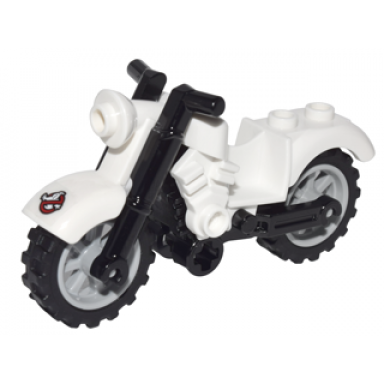white motorcycle vintage with black chassis and light bluish gray wheels with ghostbusters logo pattern sticker - set 75828