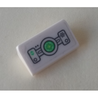 white slope 30 1 x 2 x 2 3 with black and green control panel pattern sticker - sets 70704 70706