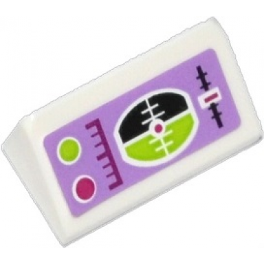 white slope 30 1 x 2 x 2 3 with slide lever horizon screen and magenta and lime buttons pattern sticker - set 41036