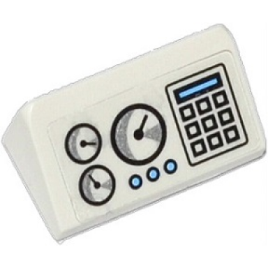 white slope 30 1 x 2 x 2 3 with 3 gauges keypad and 3 medium blue buttons pattern sticker - set 60036