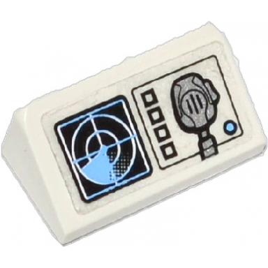 white slope 30 1 x 2 x 2 3 with radar screen 4 square buttons medium blue circle and radio pattern sticker - set 60036