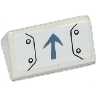 white slope 30 1 x 2 x 2 3 with control panel with armor plates and gray arrow pattern sticker - set 70223