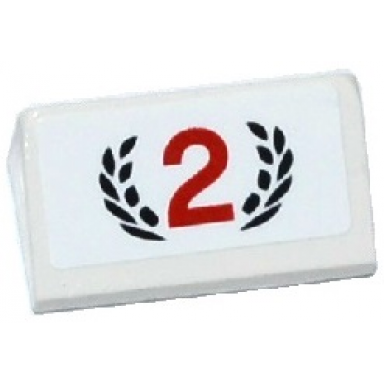 white slope 30 1 x 2 x 2 3 with red number 2 in black laurels pattern sticker - set 75912