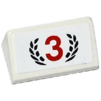 white slope 30 1 x 2 x 2 3 with red number 3 in black laurels pattern sticker - set 75912