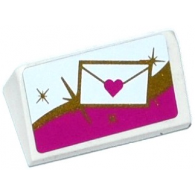white slope 30 1 x 2 x 2 3 with mail envelope with heart seal on white gold and magenta background pattern sticker - set 41104