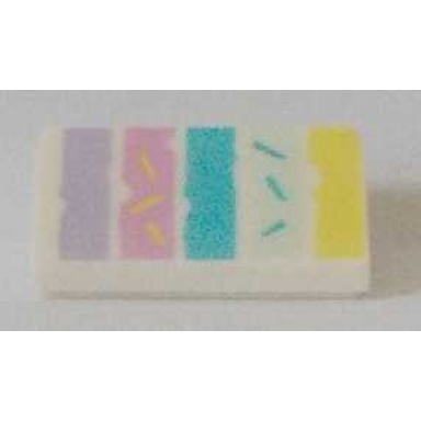white slope 30 1 x 2 x 2 3 with medium lavender dark pink medium azure light aqua and bright light yellow vertical lines pattern