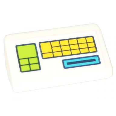 white slope 30 1 x 2 x 2 3 with lime and yellow buttons dark blue and medium azure slot pattern sticker - set 41703