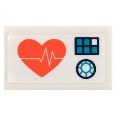 white slope 30 1 x 2 x 2 3 with coral heart with ecg monitor line and dark blue control panel with dark turquoise keypad buttons and dial pattern sticker - set 41394