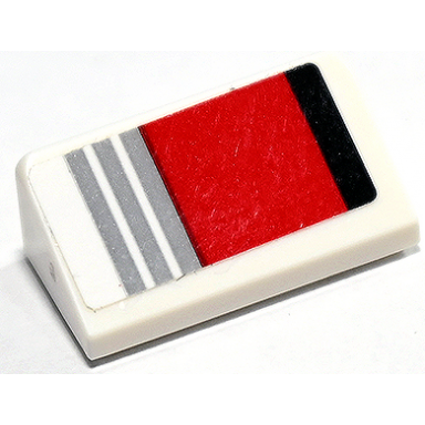 white slope 30 1 x 2 x 2 3 with black and light bluish gray lines and red stripe pattern model left side sticker - set 75888