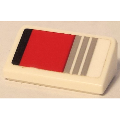 white slope 30 1 x 2 x 2 3 with black and light bluish gray lines and red stripe pattern model right side sticker - set 75888