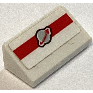 white slope 30 1 x 2 x 2 3 with silver and red classic space logo on stripe pattern sticker - set 60350