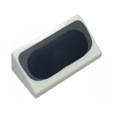 white slope 30 1 x 2 x 2 3 with black oval and dark bluish gray air intake pattern