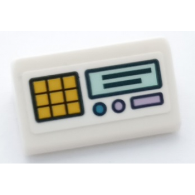 white slope 30 1 x 2 x 2 3 with cash register with bright light orange keypad lavender buttons and light aqua screen pattern sticker - set 41448