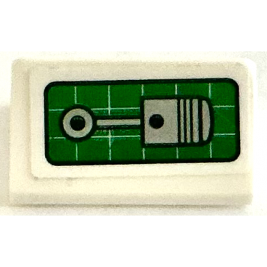 white slope 30 1 x 2 x 2 3 with piston on green grid screen pattern sticker - set 75882