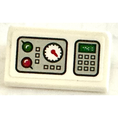 white slope 30 1 x 2 x 2 3 with control panel with buttons green and red lights white gauge and keypad pattern sticker - set 75882