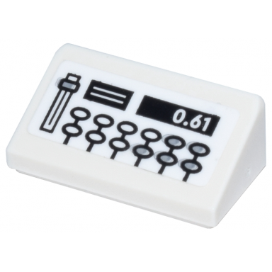 white slope 30 1 x 2 x 2 3 with cash register with buttons and 0.61 on black display pattern sticker - set 21341