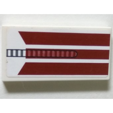 white tile 2 x 4 with triple dark red stripes pattern sticker - set 8085