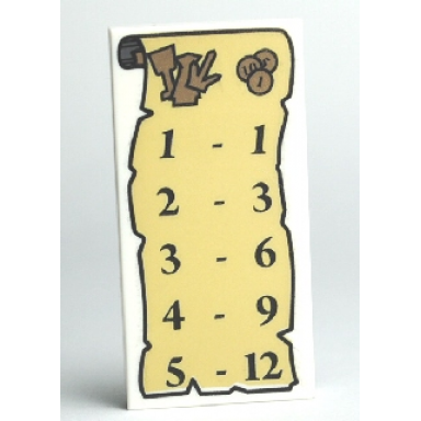 white tile 2 x 4 with tan scroll with black numbers pattern