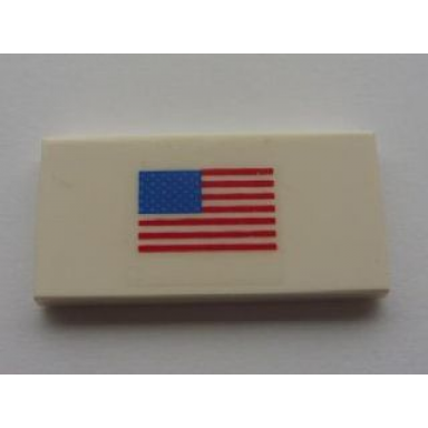 white tile 2 x 4 with american flag small pattern sticker - sets 10213 10231