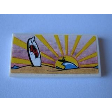 white tile 2 x 4 with sunset and beach pattern sticker - set 10220