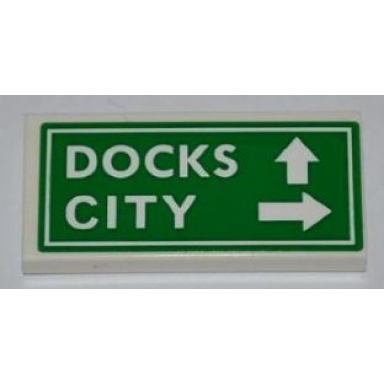 white tile 2 x 4 with docks city and white arrows on green background pattern sticker - set 8198