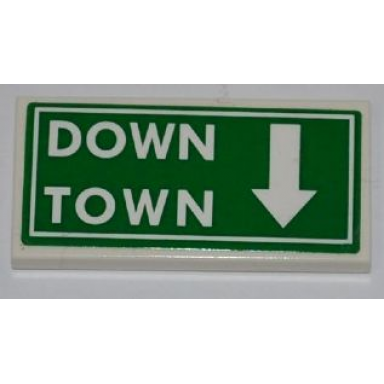 white tile 2 x 4 with down town and white arrow on green background pattern sticker - set 8197