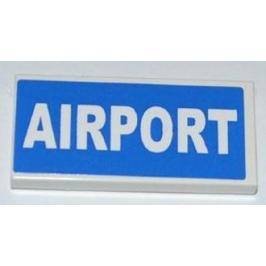 white tile 2 x 4 with white airport on blue background pattern sticker - set 3182