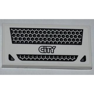 white tile 2 x 4 with car grille and city pattern sticker - set 4206