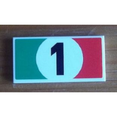 white tile 2 x 4 with 1 in italian flag pattern sticker - set 8679