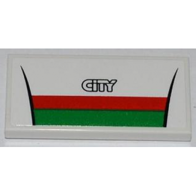 white tile 2 x 4 with red and green stripes and city pattern sticker - set 60016